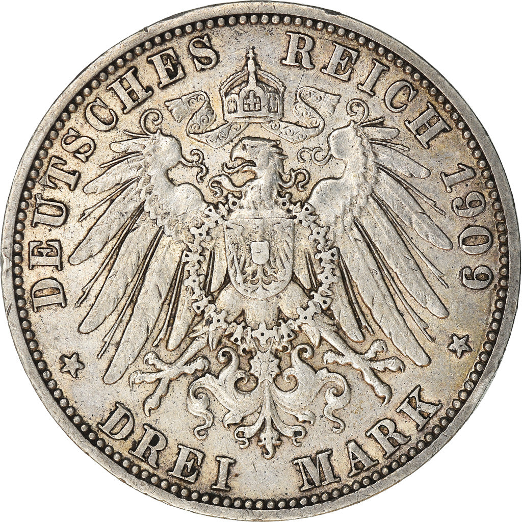 Moneta, Stati tedeschi, PRUSSIA, Wilhelm II, 3 Mark, 1909, Berlin, BB, Argento