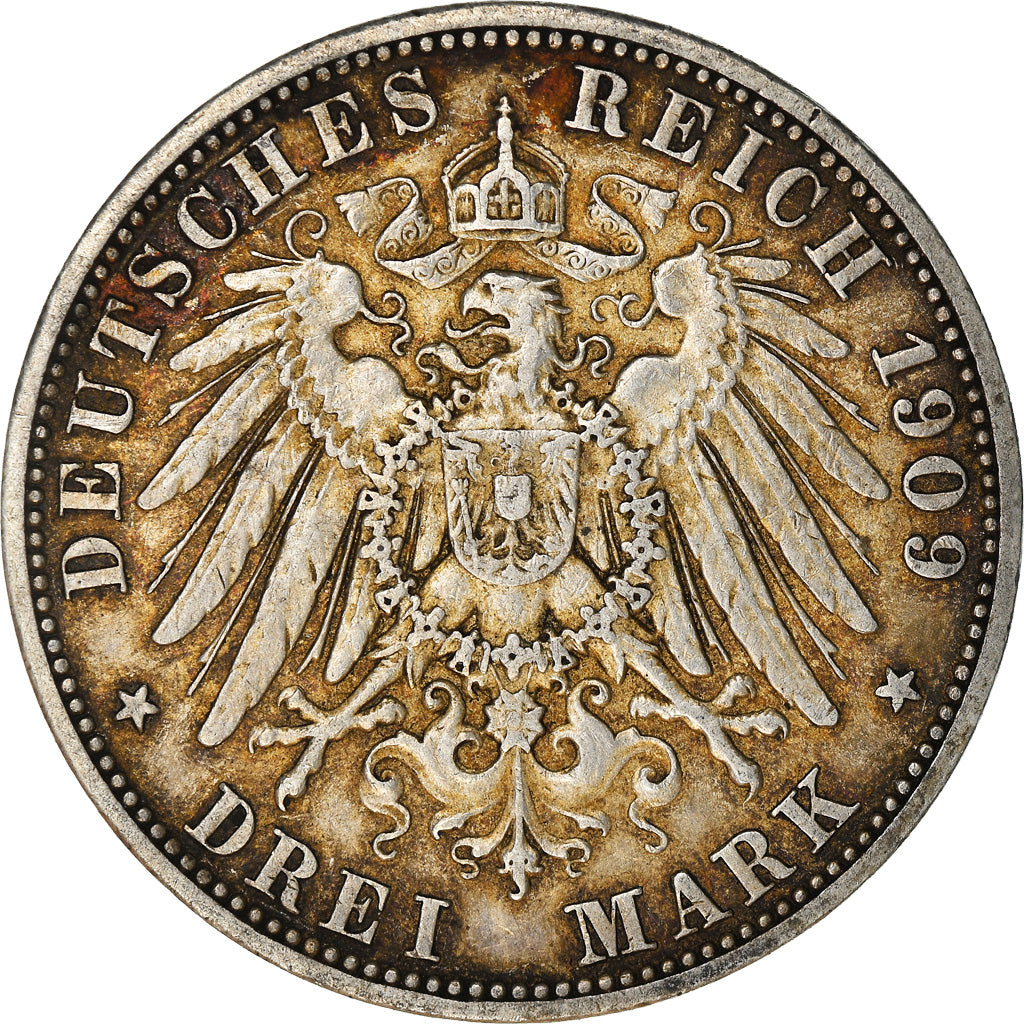 Moneta, Stati tedeschi, PRUSSIA, Wilhelm II, 3 Mark, 1909, Berlin, BB, Argento