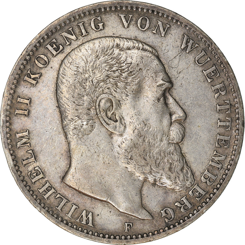 Moeda, Estados Alemães, WURTTEMBERG, Wilhelm II, 3 Mark, 1909, Freudenstadt