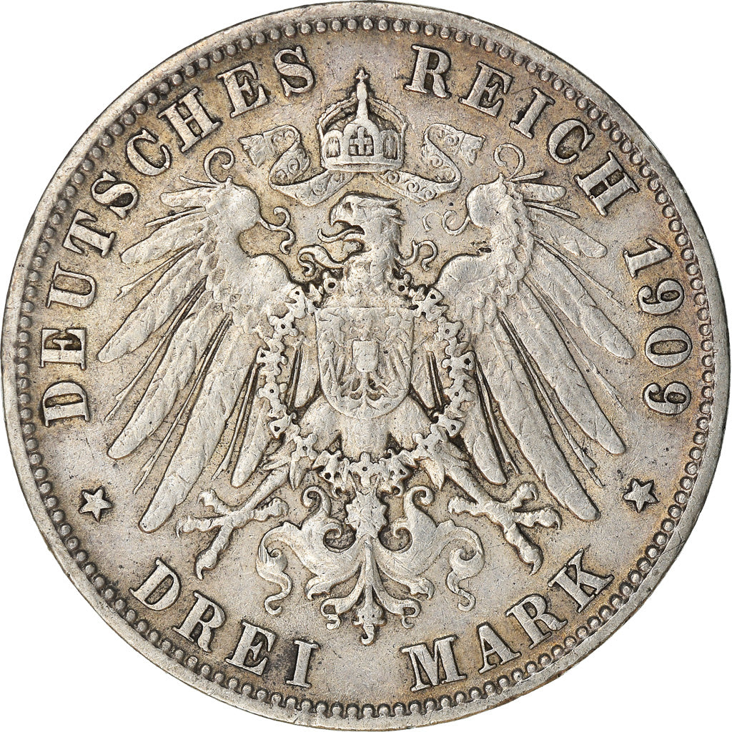 Moeda, Estados Alemães, WURTTEMBERG, Wilhelm II, 3 Mark, 1909, Freudenstadt