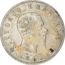 Monnaie, Italie, Vittorio Emanuele II, 2 Lire, 1863, Naples, TB, Argent, KM:6a.1