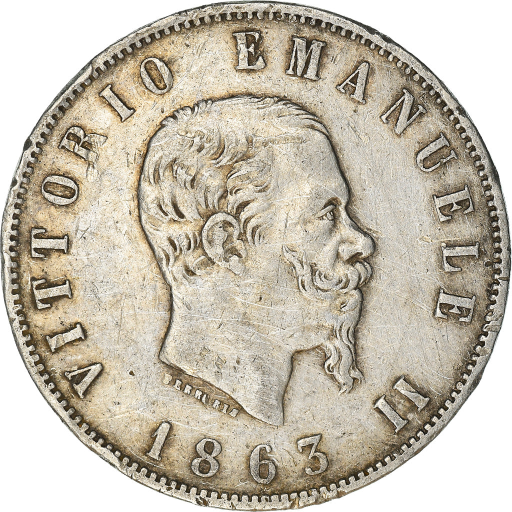 Coin, Italy, Vittorio Emanuele II, 2 Lire, 1863, Naples, VF(20-25), Silver