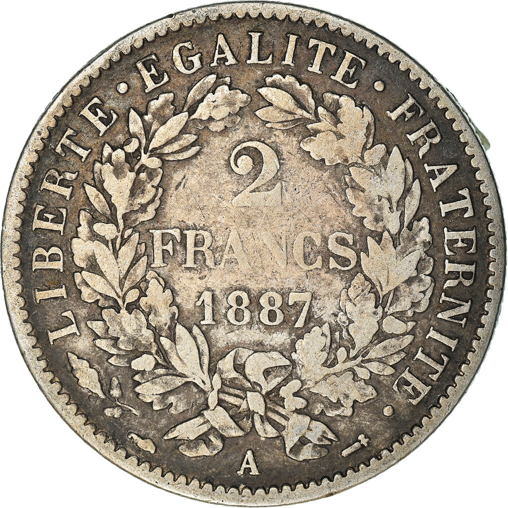 Coin, France, Cérès, 2 Francs, 1887, Paris, VF(20-25), Silver, KM:817.1