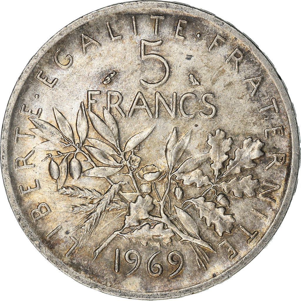 Moneda, Francia, Semeuse, 5 Francs, 1969, MBC+, Plata, KM:926, Gadoury:770