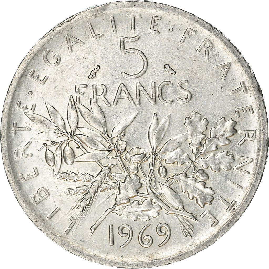 Moneta, Francja, Semeuse, 5 Francs, 1969, AU(50-53), Srebro, KM:926, Gadoury:770
