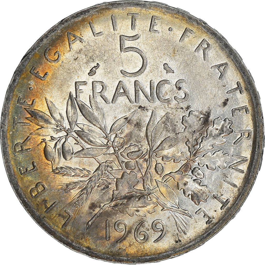 Münze, Frankreich, Semeuse, 5 Francs, 1969, VZ, Silber, KM:926, Gadoury:770