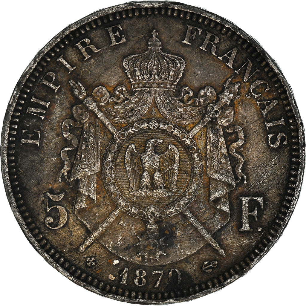 Moeda, França, Napoléon III, 5 Francs, 1870, Strasbourg, EF(40-45), Prata
