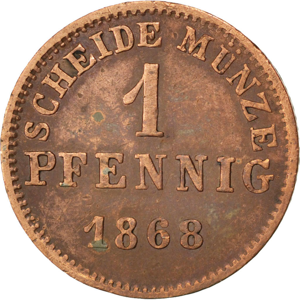 Coin, German States, HESSE-DARMSTADT, Ludwig III, Pfennig, 1868, EF(40-45)