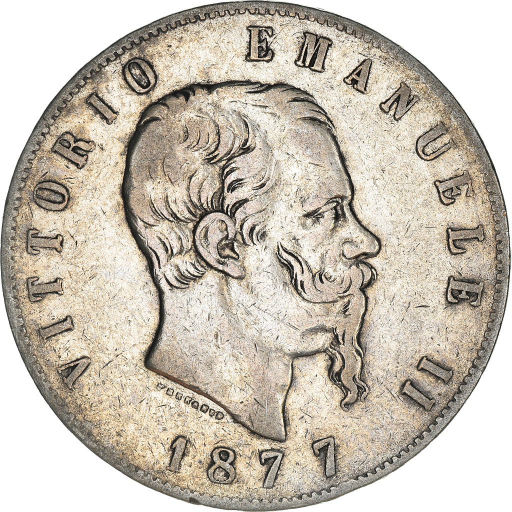 Coin, Italy, Vittorio Emanuele II, 5 Lire, 1877, Rome, VF(30-35), Silver, KM:8.4