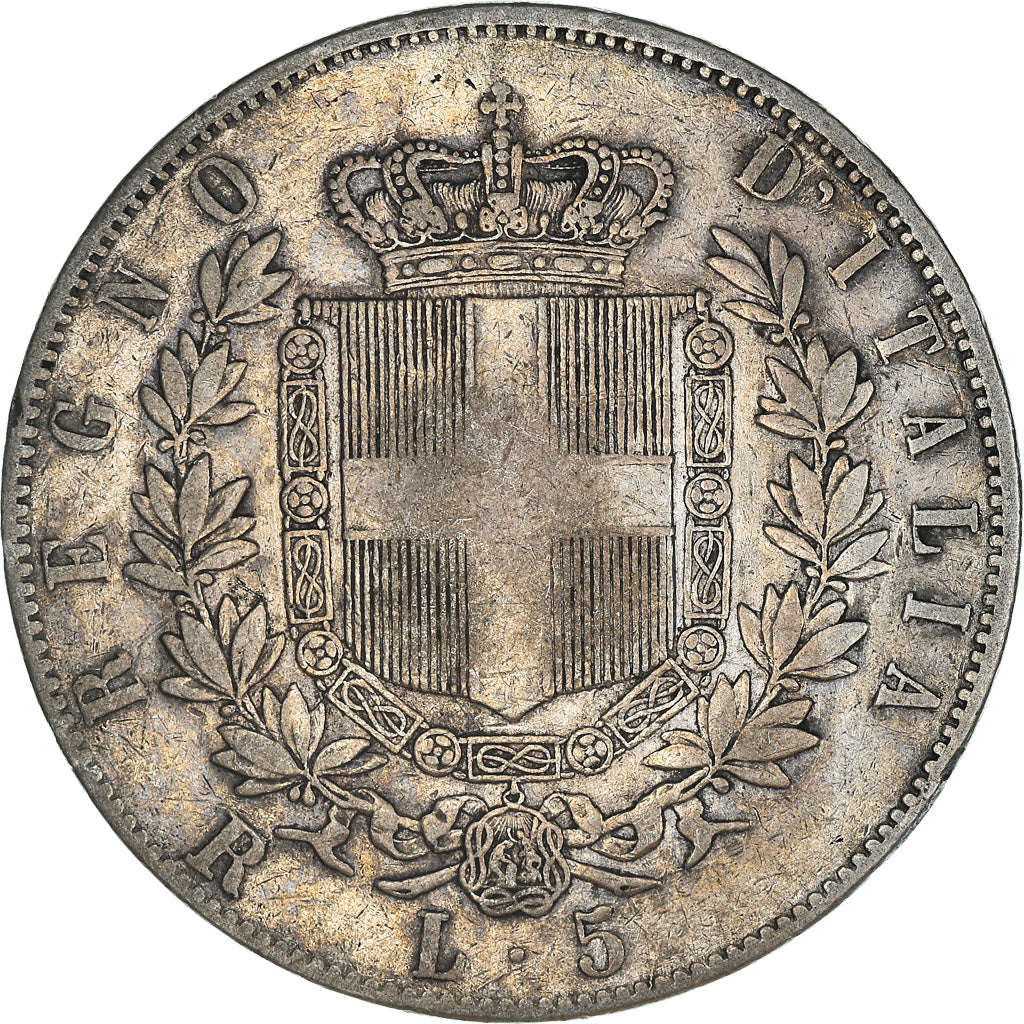 Coin, Italy, Vittorio Emanuele II, 5 Lire, 1877, Rome, VF(30-35), Silver, KM:8.4