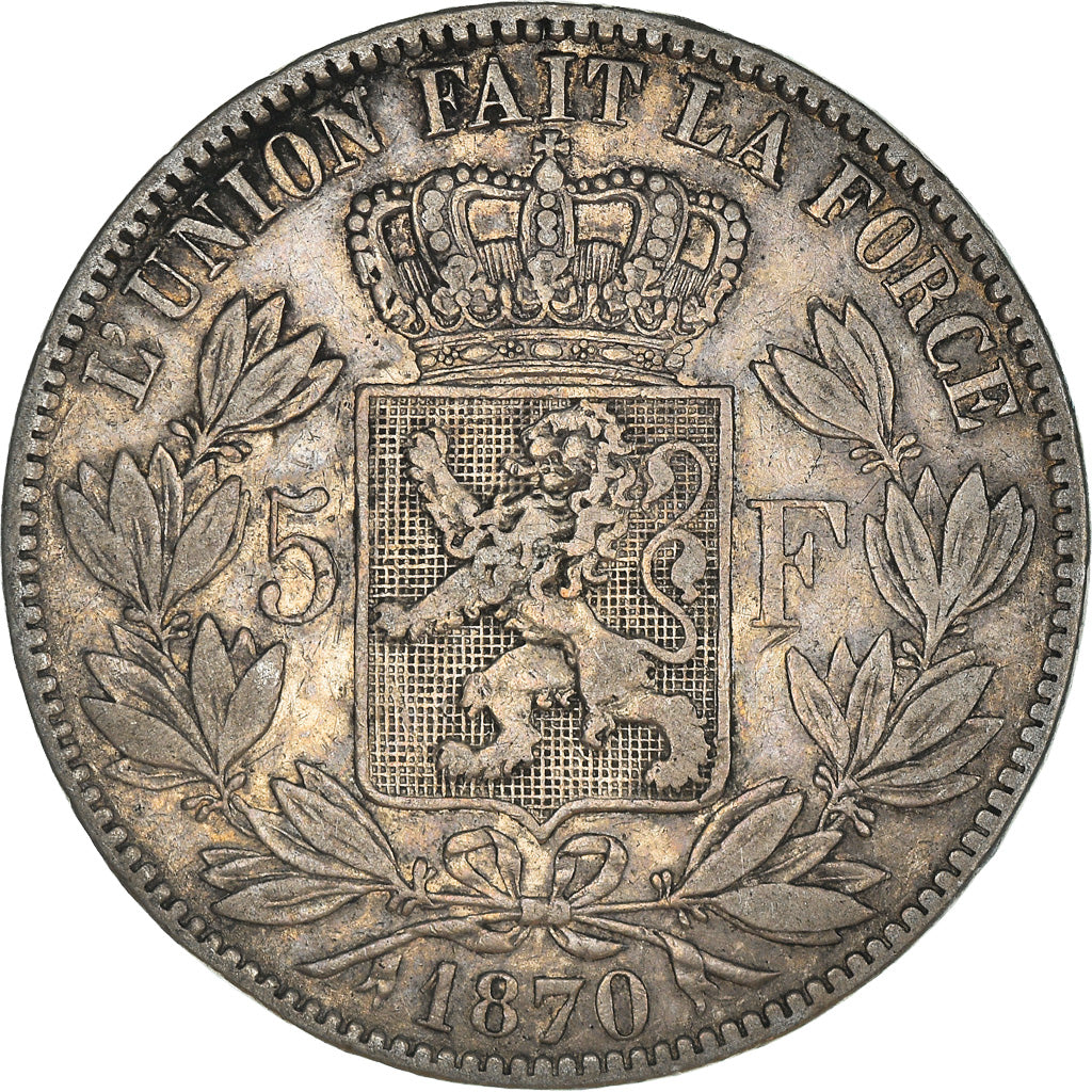 Coin, Belgium, Leopold II, 5 Francs, 5 Frank, 1870, Brussels, VF(30-35), Silver