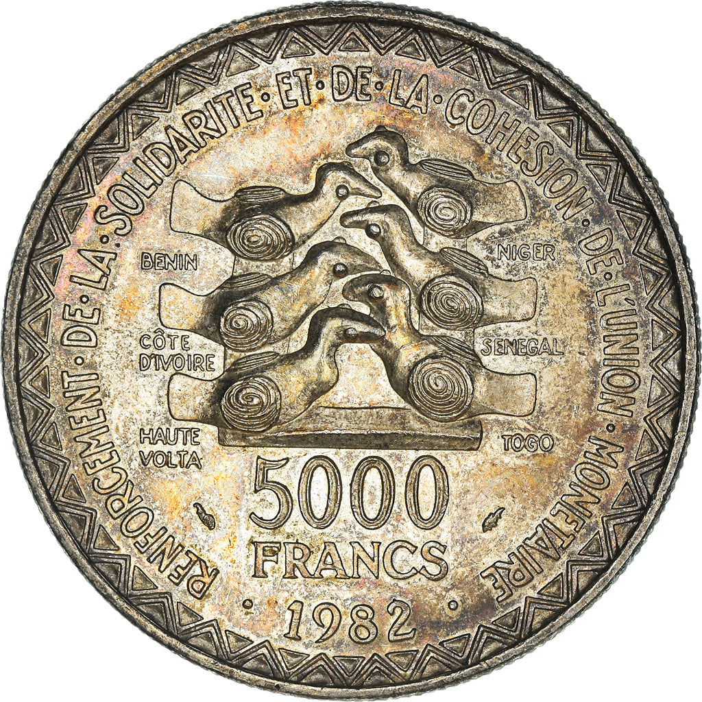 Monnaie, West African States, 5000 Francs, 1982, SUP, Argent, KM:11