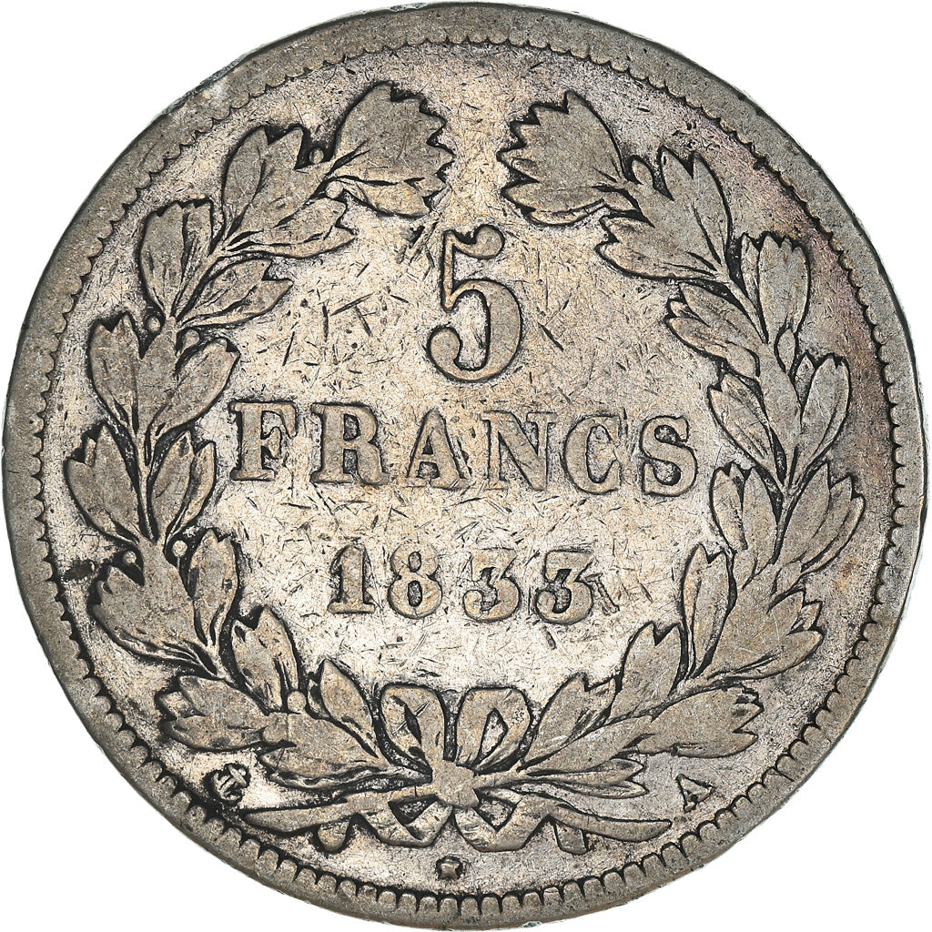 Coin, France, Louis-Philippe, 5 Francs, 1833, Paris, VF(20-25), Silver