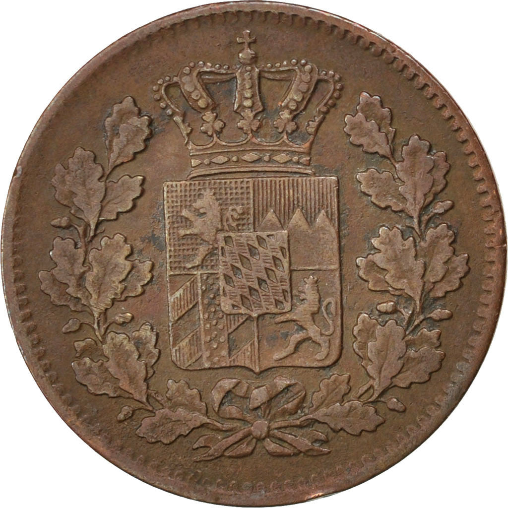 Coin, German States, BAVARIA, Ludwig II, 2 Pfennig, 1871, EF(40-45), Copper