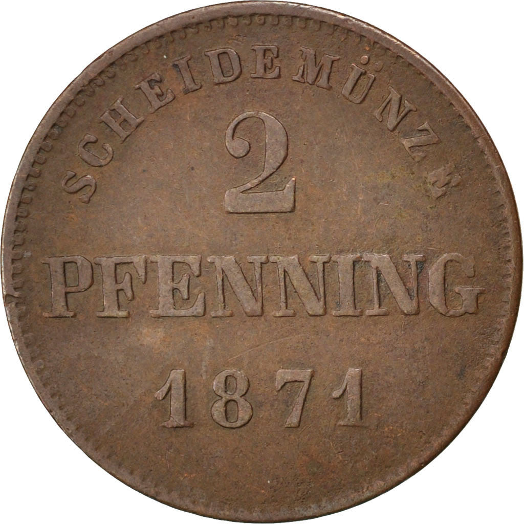 Coin, German States, BAVARIA, Ludwig II, 2 Pfennig, 1871, EF(40-45), Copper
