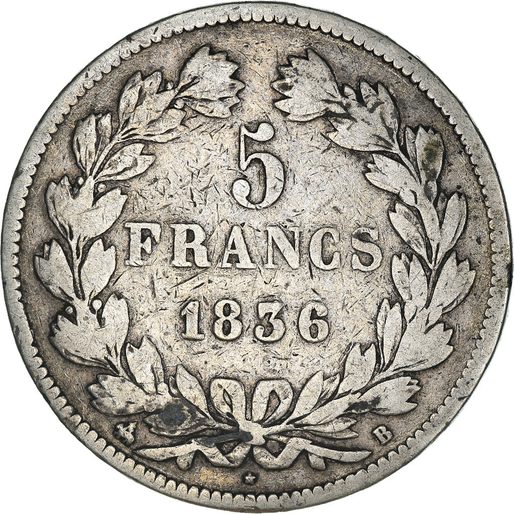 Coin, France, Louis-Philippe, 5 Francs, 1836, Rouen, VF(20-25), Silver