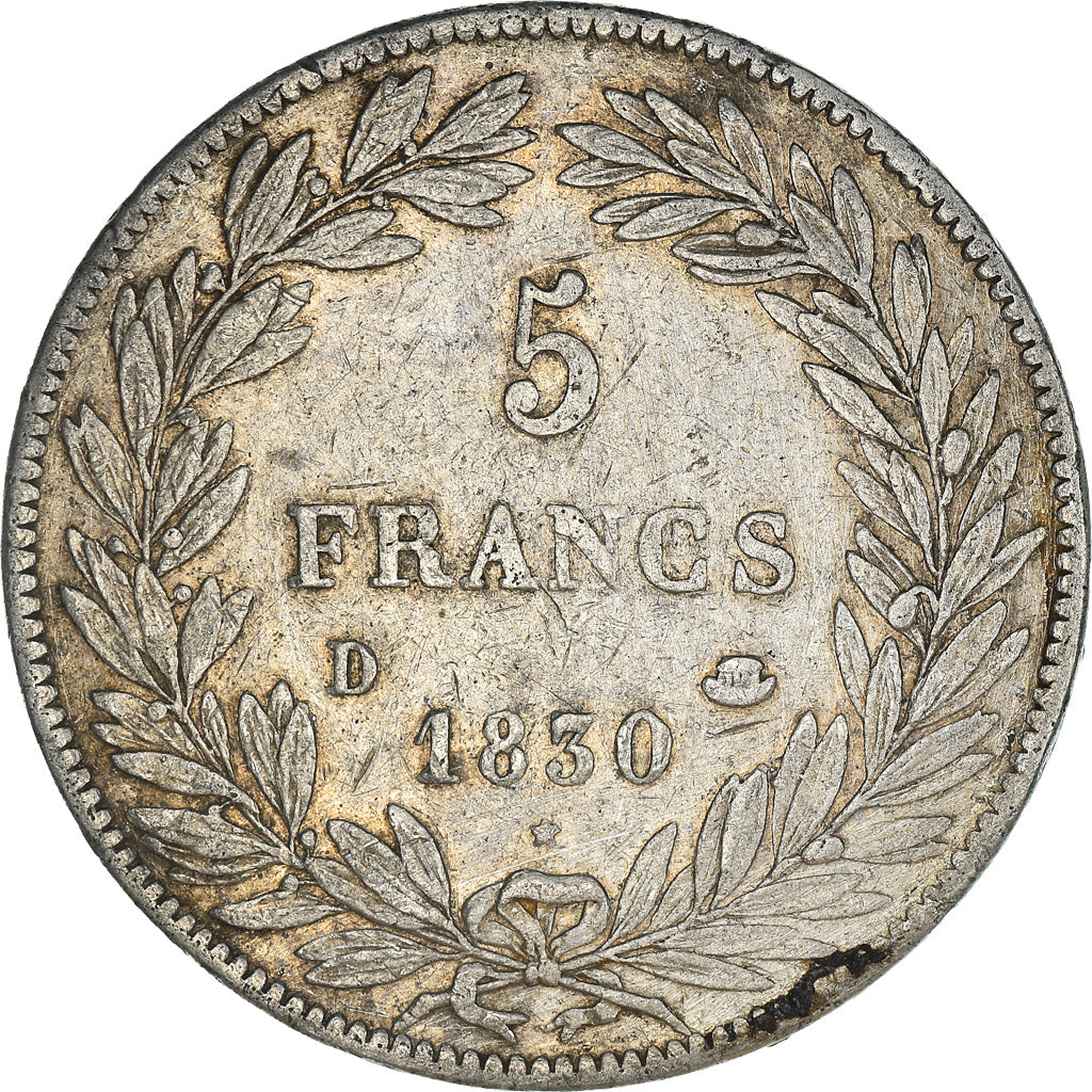Moneta, Francia, Louis-Philippe, 5 Francs, 1830, Lyon, MB+, Argento, KM:735.4