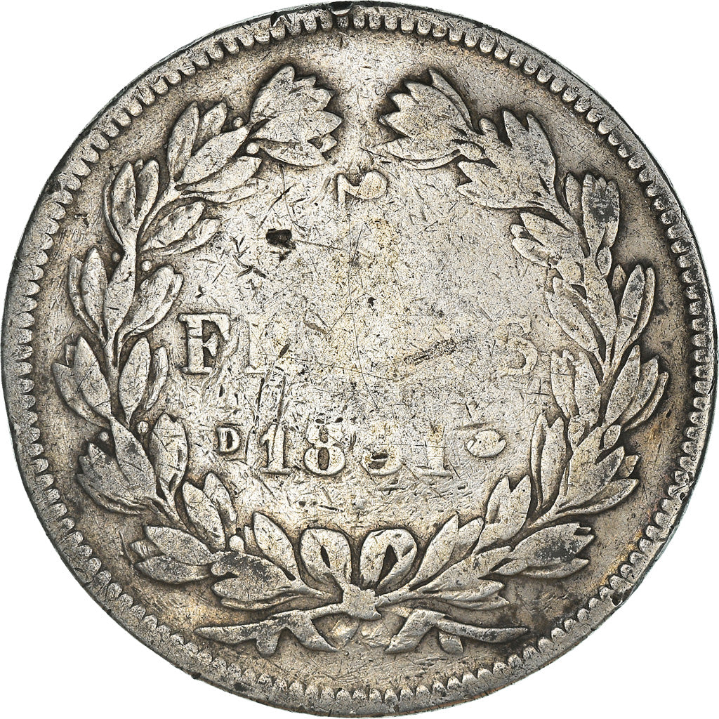 Coin, France, Louis-Philippe, 5 Francs, 1831, Lyon, VF(20-25), Silver, KM:744.2