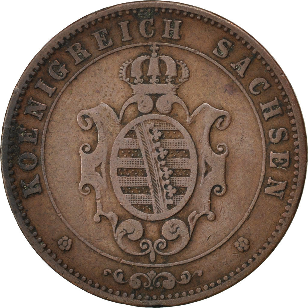 Moneta, Stati tedeschi, SAXONY-ALBERTINE, Johann, 5 Pfennig, 1862, BB, Rame