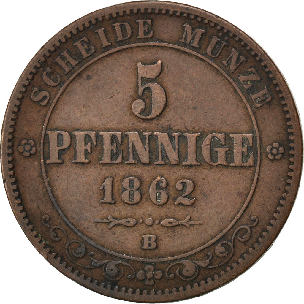 Moneta, Stati tedeschi, SAXONY-ALBERTINE, Johann, 5 Pfennig, 1862, BB, Rame