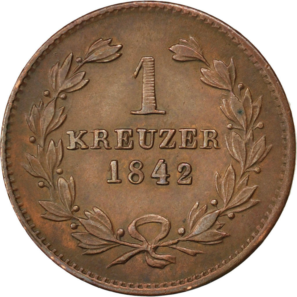 Coin, German States, BADEN, Leopold I, Kreuzer, 1842, AU(50-53), Copper, KM:203