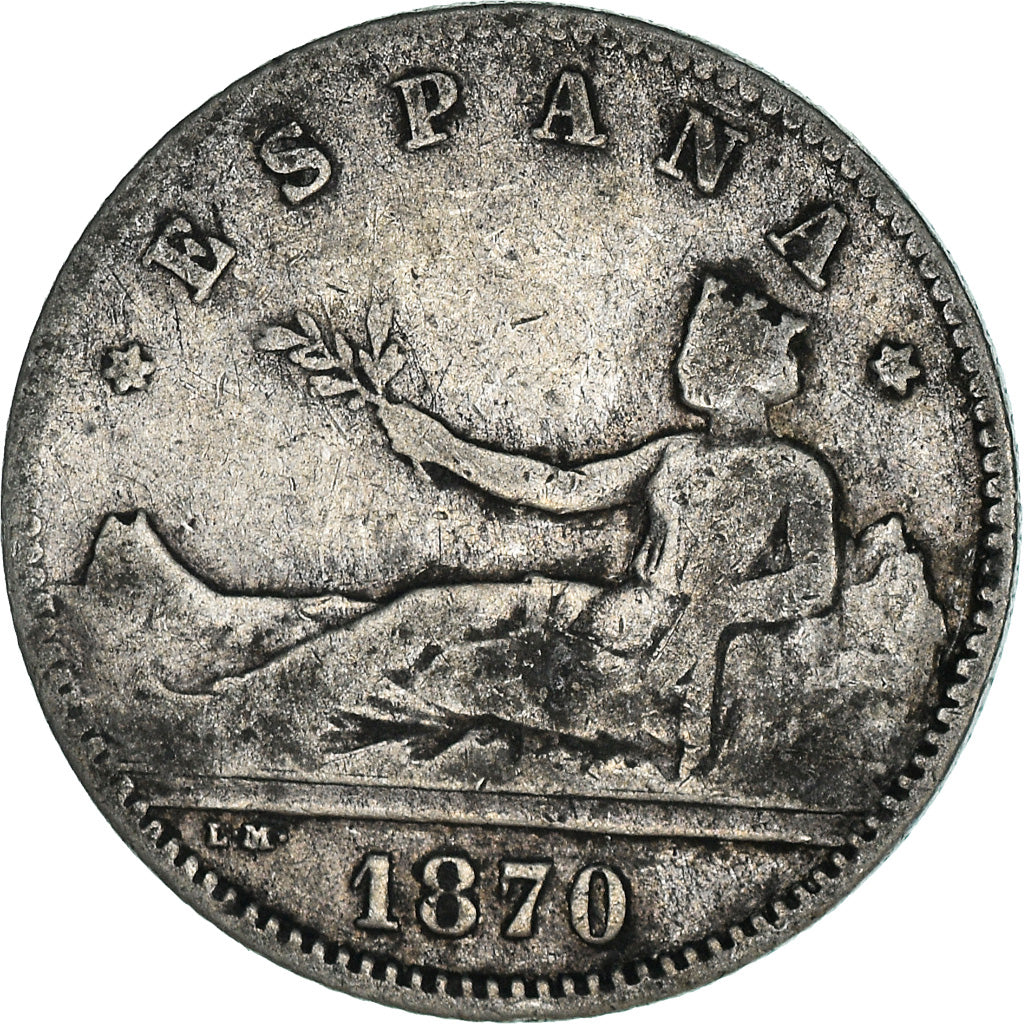 Coin, Spain, Provisional Government, Peseta, 1870, Madrid, VF(20-25), Silver