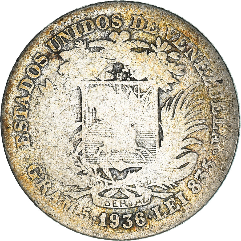 Monnaie, Venezuela, Gram 5, Bolivar, 1936, B+, Argent, KM:22