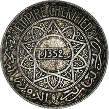 Coin, Morocco, Mohammed V, 5 Francs, 1933, Paris, EF(40-45), Silver, KM:37