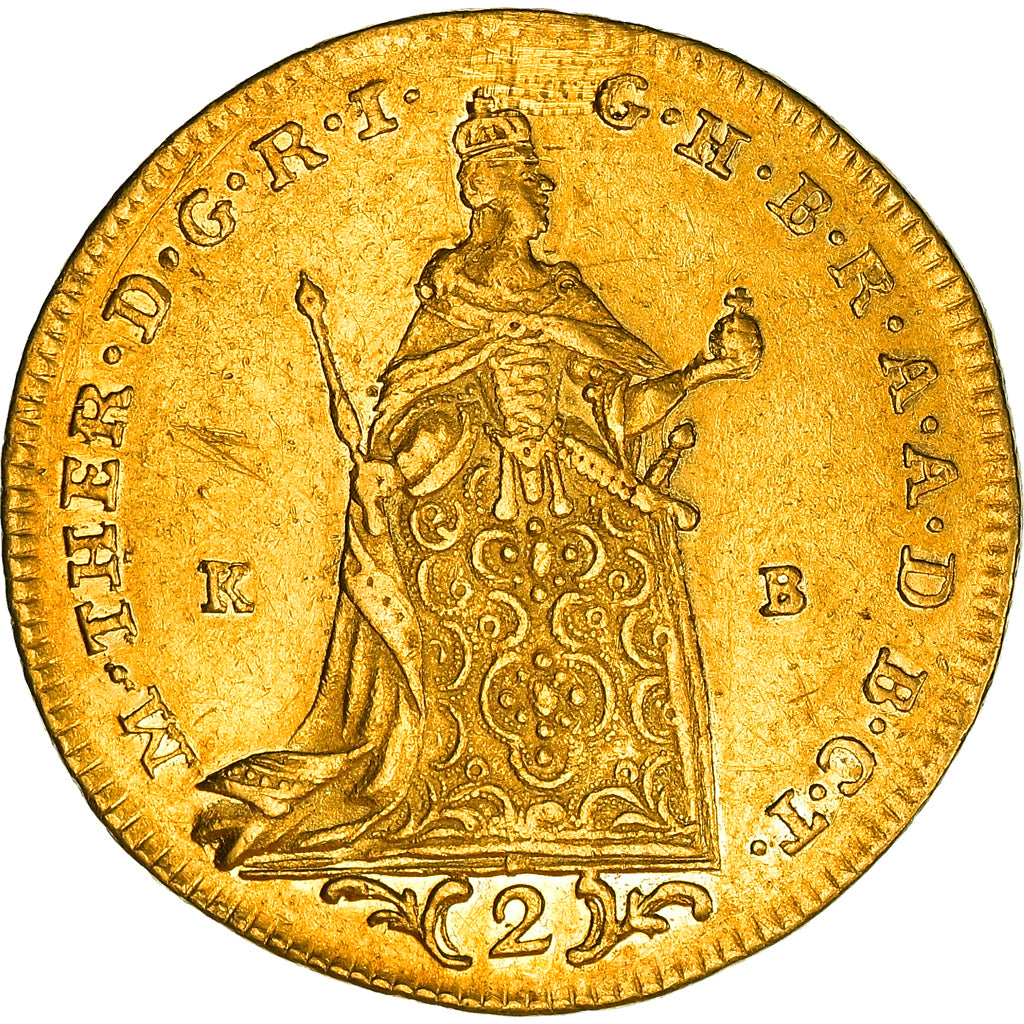 Coin, Hungary, Maria Theresia, 2 Ducat, 1765, Kormoczbanya, AU(50-53), Gold