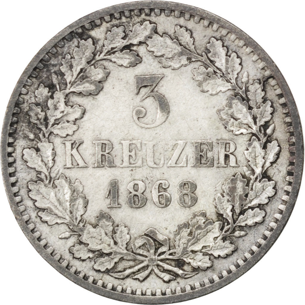 GERMAN STATES, 3 Kreuzer, 1868, KM #246, AU(50-53), Silver, 1.16