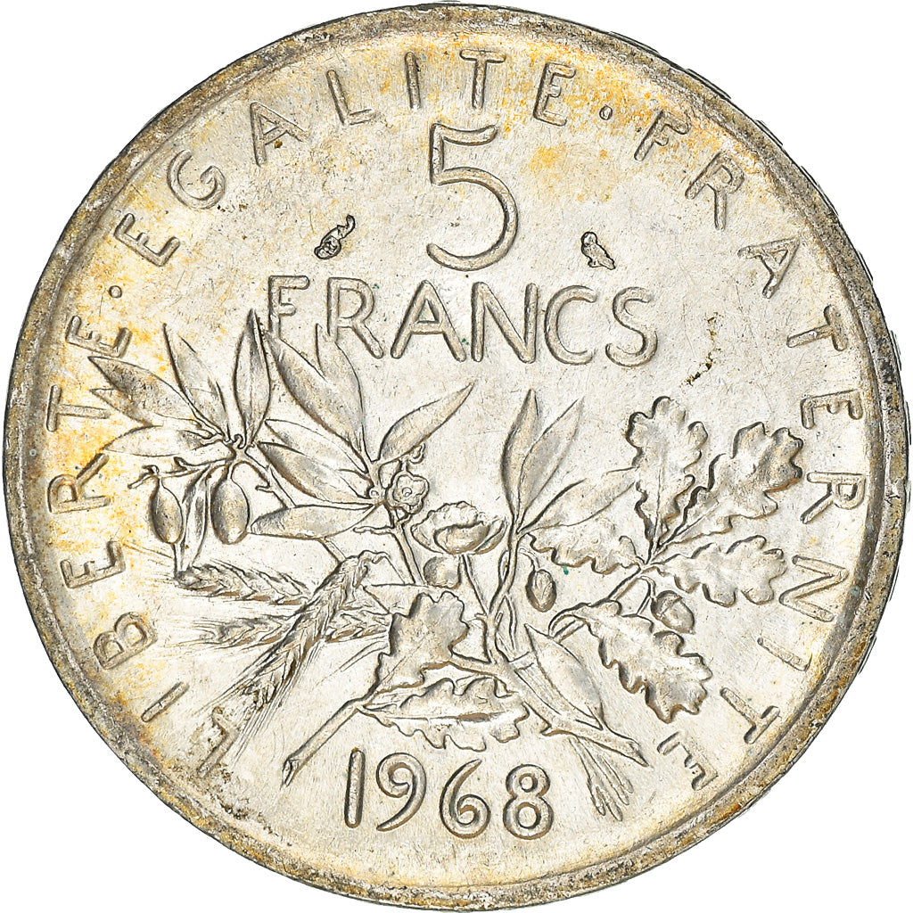 Moneda, Francia, Semeuse, 5 Francs, 1968, MBC+, Plata, KM:926, Gadoury:770