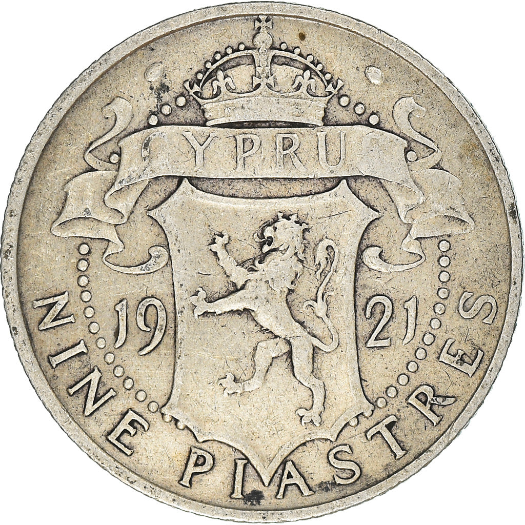 Coin, Cyprus, 9 Piastres, 1921, VF(30-35), Silver, KM:13