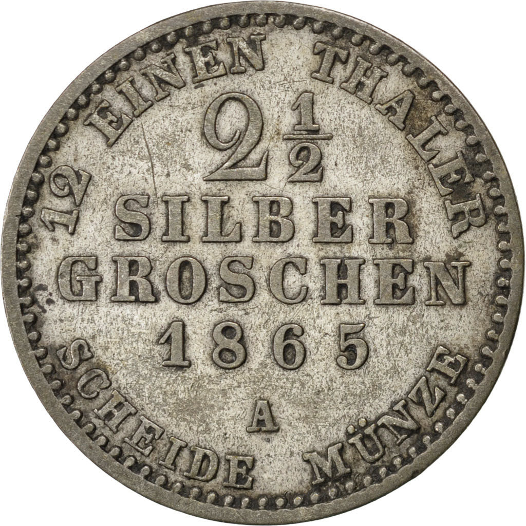 GERMAN STATES, 2-1/2 Silber Groschen, 1865, KM #486, EF(40-45), Silver, 3.22