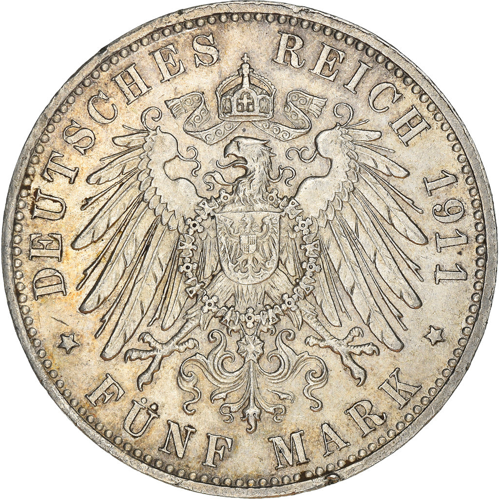 Coin, German States, BAVARIA, Otto, 5 Mark, 1911, Munich, AU(50-53), Silver