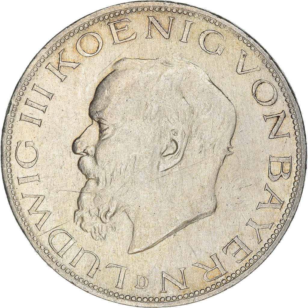 Coin, German States, BAVARIA, Ludwig III, 5 Mark, 1914, Munich, AU(50-53)