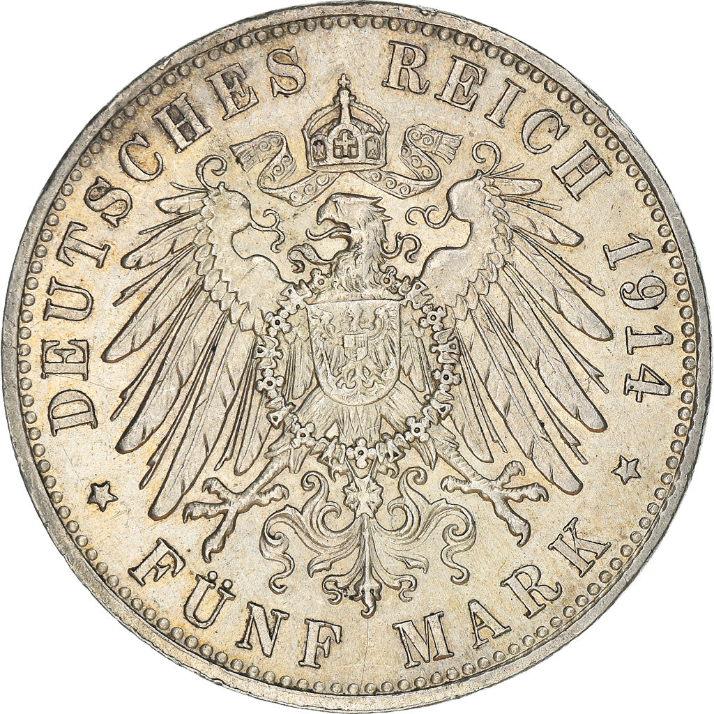 Coin, German States, BAVARIA, Ludwig III, 5 Mark, 1914, Munich, AU(50-53)