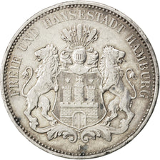 German States, 3 Mark, 1910, Hambourg, KM #620, EF(40-45), Silver, 33, 16.62