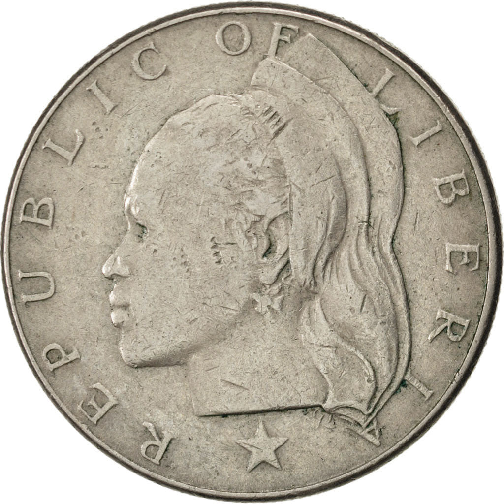 LIBERIA, Dollar, 1970, KM #18a.2, VF(30-35), Copper-Nickel, 34, 20.69