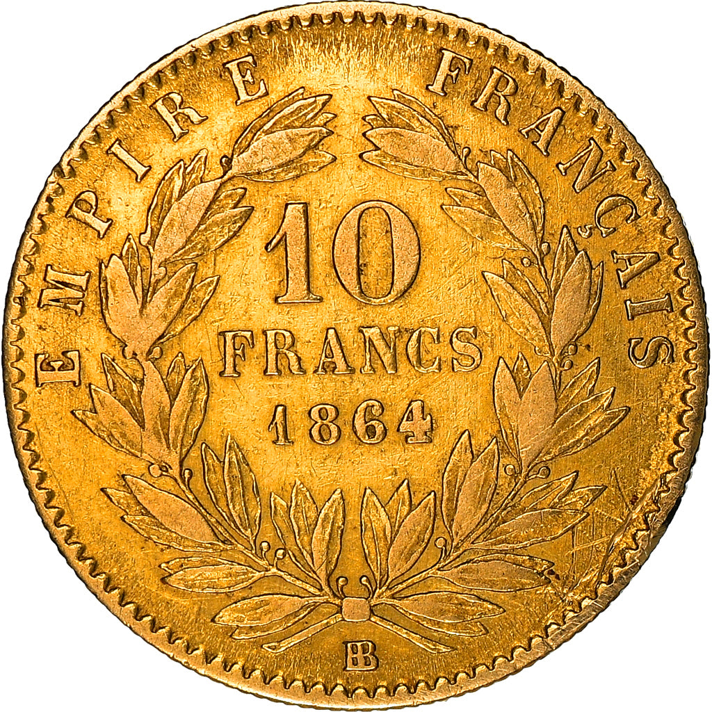 Moeda, França, Napoleon III, Napoléon III, 10 Francs, 1864, Strasbourg