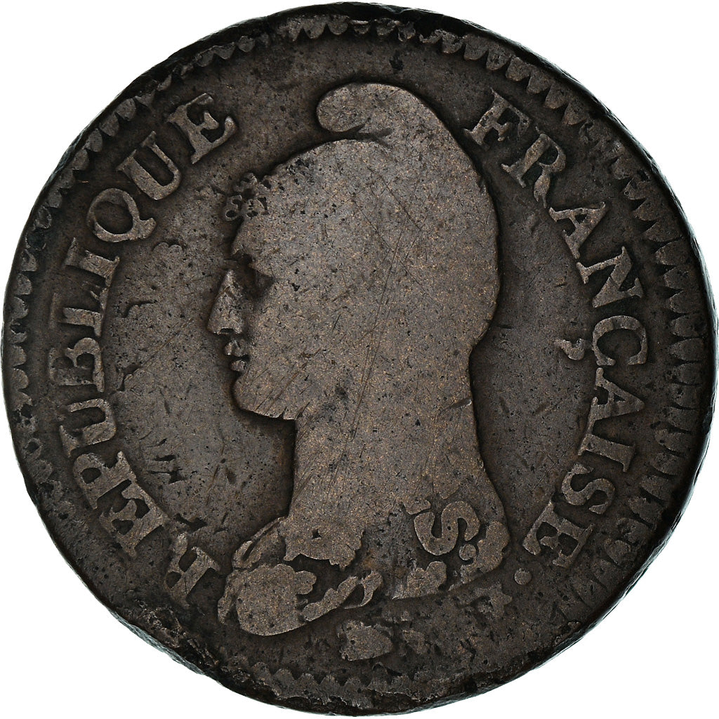 Coin, France, Dupré, Decime, AN 5, Paris, Refrappage du 2 décimes, VF(20-25)