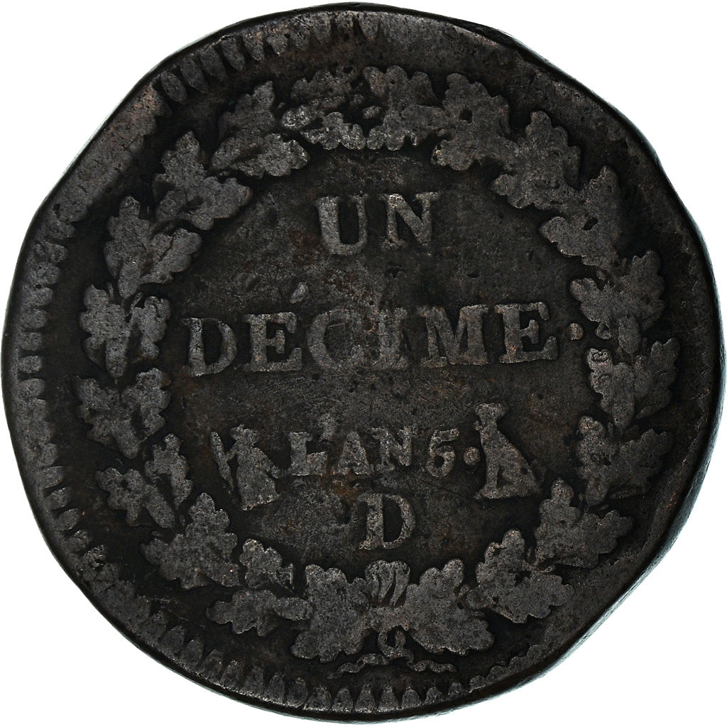 Coin, France, Dupré, Decime, AN 5, Lyon, F(12-15), Bronze, KM:645.5
