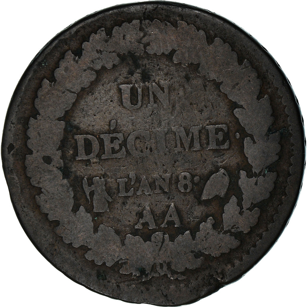 Monnaie, France, Dupré, Decime, AN 8, Metz, B+, Bronze, Gadoury:187a, KM:644.2