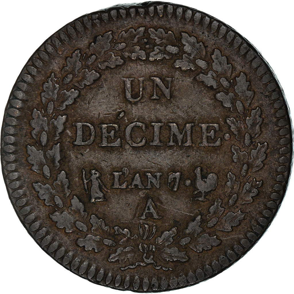 Coin, France, Decime, AN 7/5, Paris, Coq/Corne, EF(40-45), Bronze, Gadoury:187