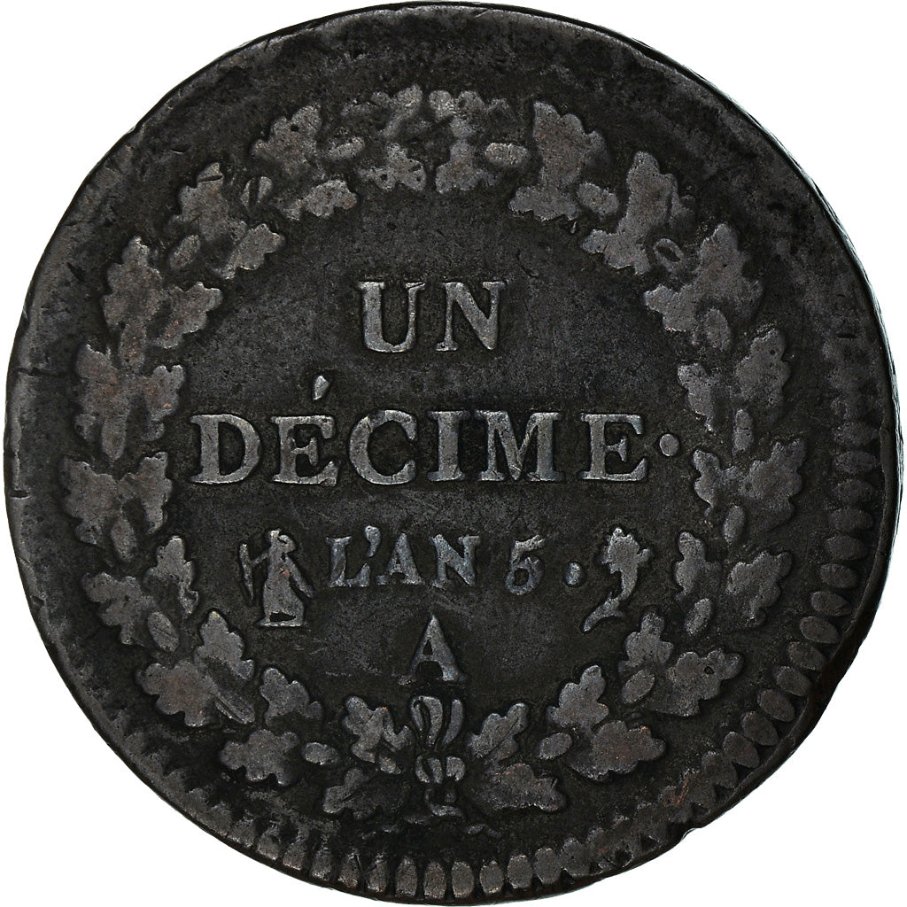 Coin, France, Dupré, Decime, AN 5, Paris, VF(30-35), Bronze, KM:644.1