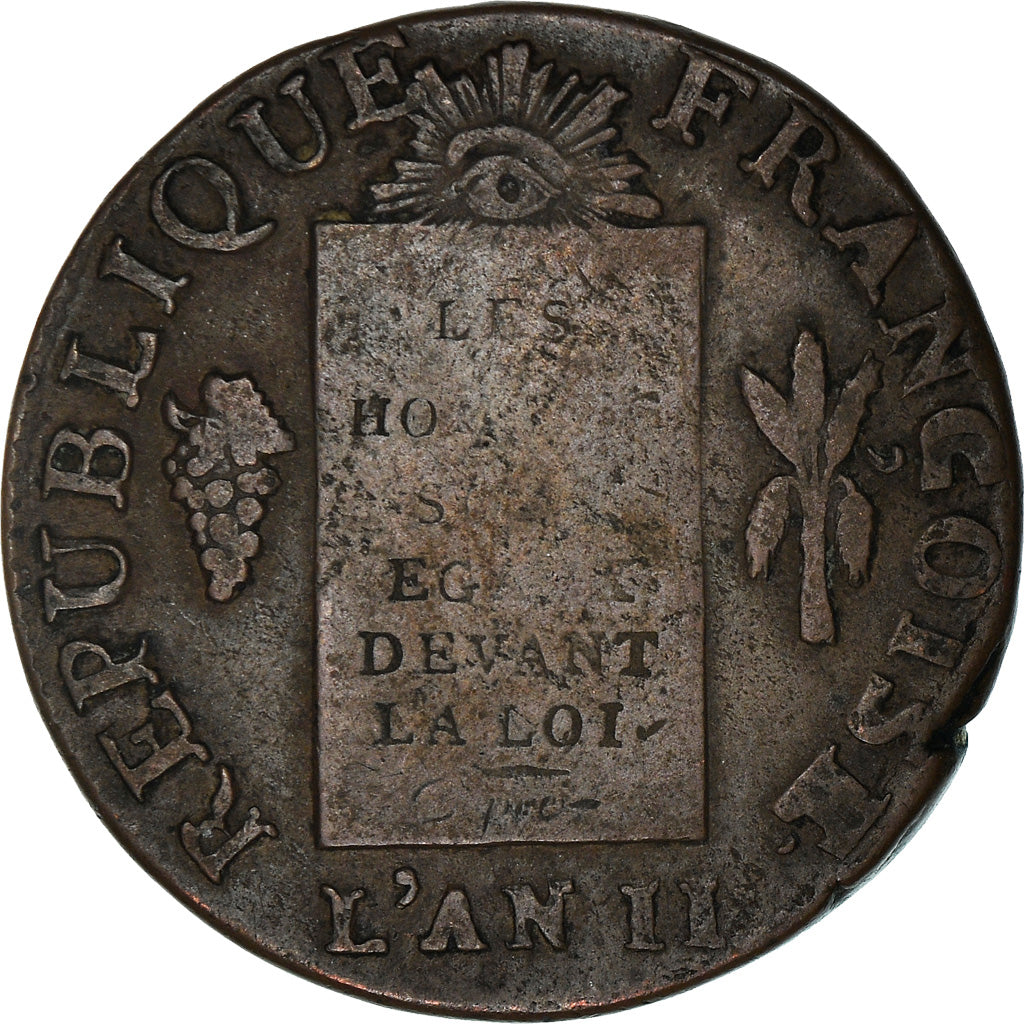 Moneta, Francia, Sol aux balances françoise, Sol, 1793, Bayonne, MB+, Bronzo