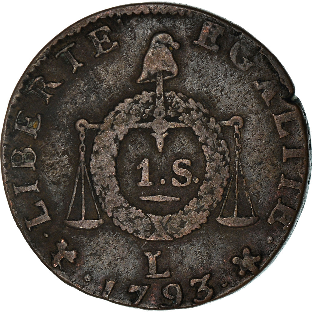 Moneta, Francia, Sol aux balances françoise, Sol, 1793, Bayonne, MB+, Bronzo