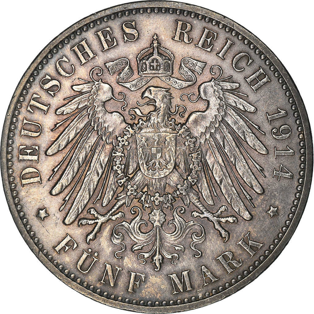 Coin, German States, SAXONY-ALBERTINE, Friedrich August III, 5 Mark, 1914