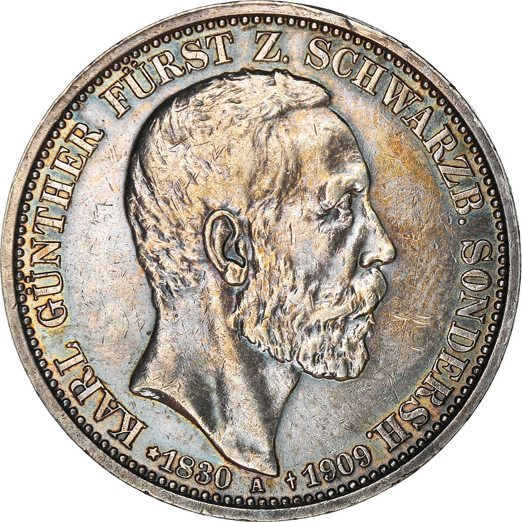 Moneta, Stati tedeschi, SCHWARZBURG-SONDERSHAUSEN, Karl G, 3 Mark, 1909
