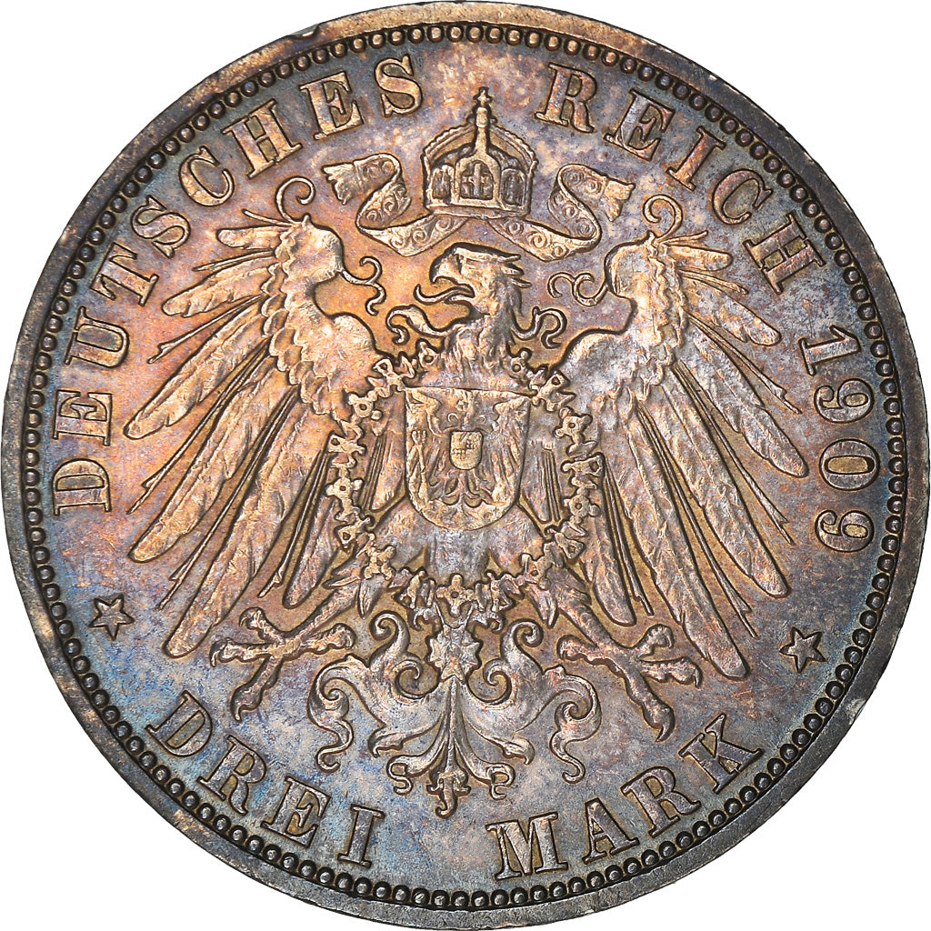 Moneta, Stati tedeschi, SCHWARZBURG-SONDERSHAUSEN, Karl G, 3 Mark, 1909