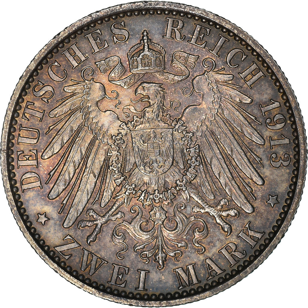 Coin, German States, PRUSSIA, Wilhelm II, 2 Mark, 1913, Berlin, AU(50-53)